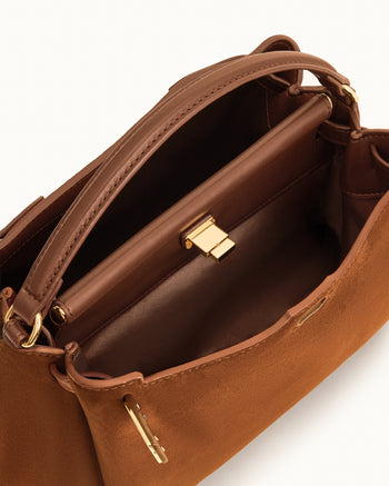 Borsa con manico Carmen in similpelle scamosciata - Marrone