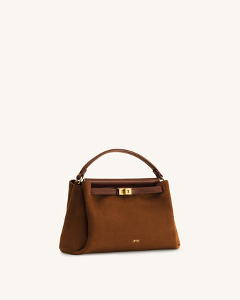 Borsa con manico Carmen in similpelle scamosciata - Marrone