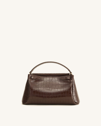 Borsa con manico Carmen effetto coccodrillo marrone scuro