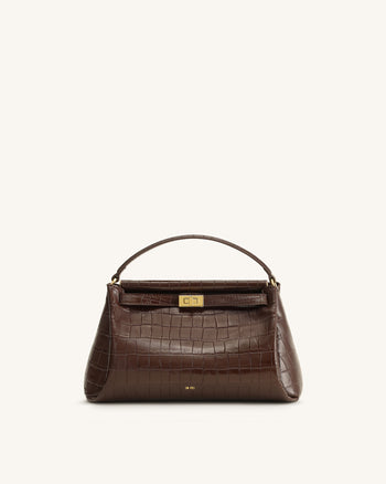 Borsa con manico Carmen effetto coccodrillo marrone scuro