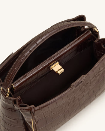 Borsa con manico Carmen effetto coccodrillo marrone scuro
