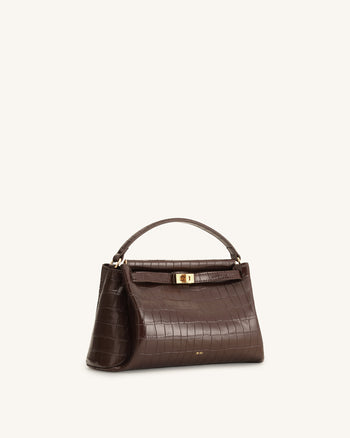 Borsa con manico Carmen effetto coccodrillo marrone scuro