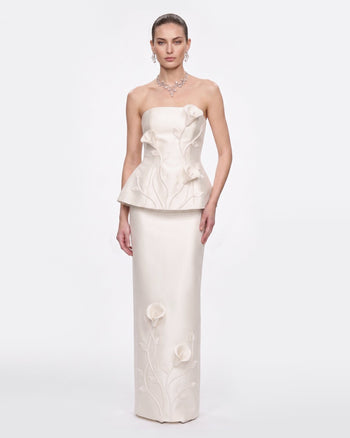 Gonna maxi con applicazioni floreali a tralcio - Bianco