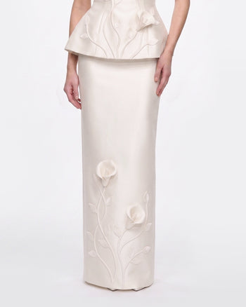 Gonna maxi con applicazioni floreali a tralcio - Bianco