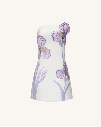 Abito Senza Spalline con Stampa Floreale di Iris - Bianco