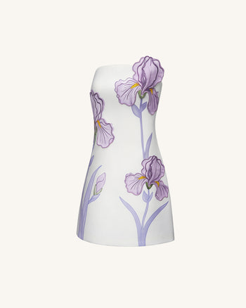 Abito Senza Spalline con Stampa Floreale di Iris - Bianco