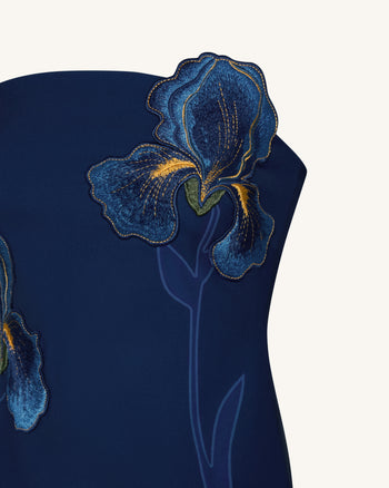 Iris Vestito senza spalline con stampa floreale – Blu navy