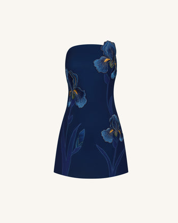 Iris Vestito senza spalline con stampa floreale – Blu navy