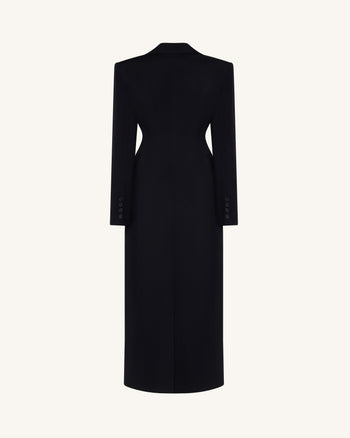 Maxi cappotto aderente con revers e spalle Structured - Nero