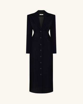Maxi cappotto aderente con revers e spalle Structured - Nero