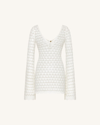Pointelle Miniabito in maglia con apertura - Bianco