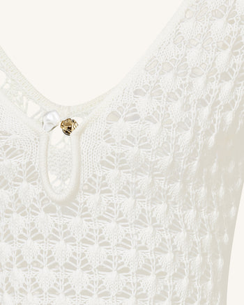 Pointelle Abito lungo in maglia con apertura - Bianco