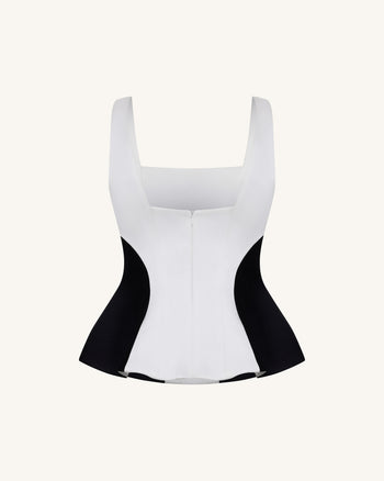 Top peplum monocromatico a pannelli con scollo quadrato - Nero