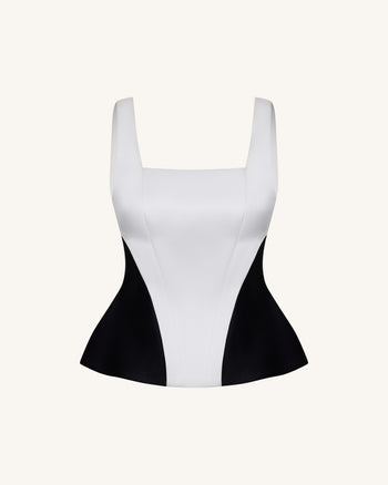 Top peplum monocromatico a pannelli con scollo quadrato - Nero