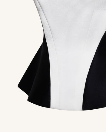 Top peplum monocromatico a pannelli con scollo quadrato - Nero