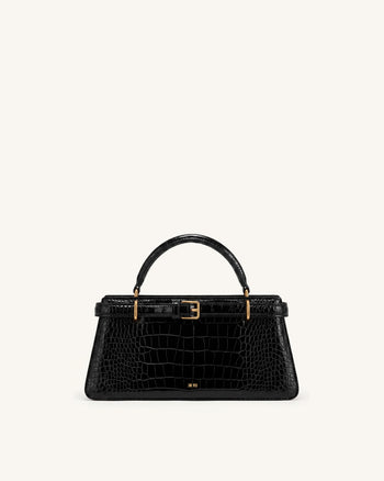 Elena Borsa Classica con Manico Superiore - Nero Coccodrillo