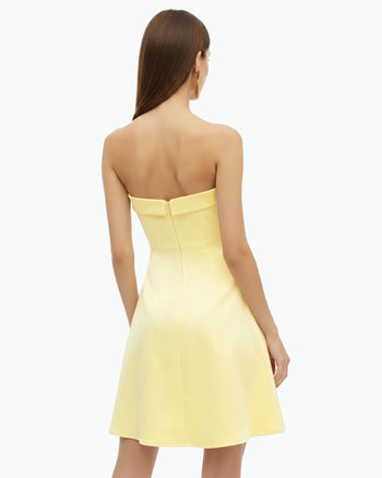 Orchid Abito Midi Linea ad A Senza Spalline Ricamato - Giallo Pallido