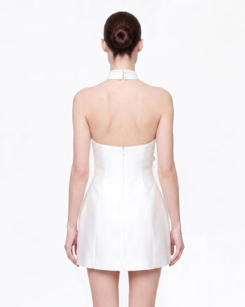 Minidress con fiori 3D allacciato al collo - Bianco