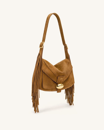 Avery Borsa a spalla in finta pelle scamosciata con frange - Marrone