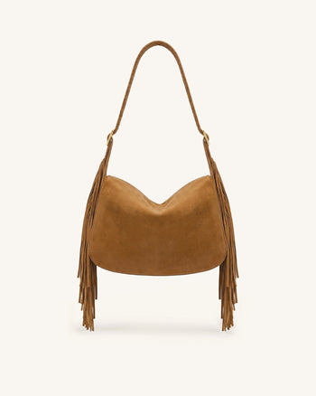 Avery Borsa a spalla in finta pelle scamosciata con frange - Marrone
