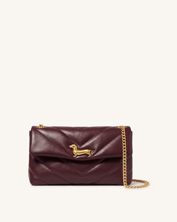Riley Borsa a spalla con patta trapuntata Dachshund - Borgogna intenso