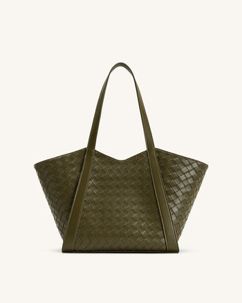 Kiana Borsa Tote a Grande Capacità con Texture Intrecciata - Verde Oliva Scuro