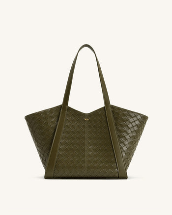 Kiana Borsa Tote a Grande Capacità con Texture Intrecciata - Verde Oliva Scuro