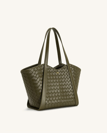 Kiana Borsa Tote a Grande Capacità con Texture Intrecciata - Verde Oliva Scuro