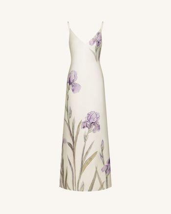 Abito a sottoveste in raso con motivo Iris - Bianco