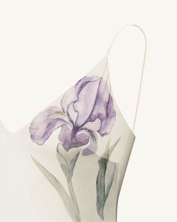 Abito a sottoveste in raso con motivo Iris - Bianco