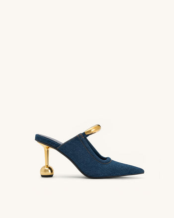 Sofia Mule con Tacco a Sfera e Dettaglio Metallico - Blu Denim