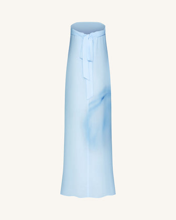 Abito maxi senza spalline con stampa floreale ad acquerello - Blu