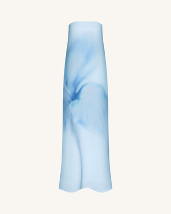 Abito maxi senza spalline con stampa floreale ad acquerello - Blu