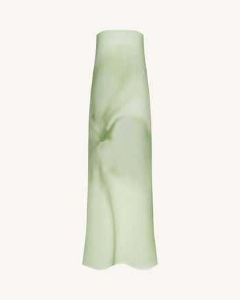 Abito maxi senza spalline con stampa floreale ad acquerello - Verde