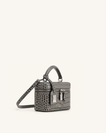 Cleo Borsa a mano a scatola - Grigio effetto coccodrillo