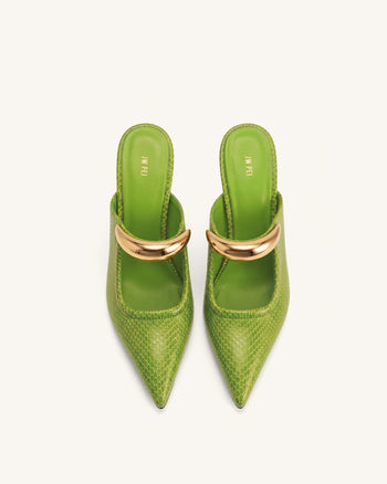 Sofia Mule con Tacco a Sfera e Dettaglio Metallico - Verde