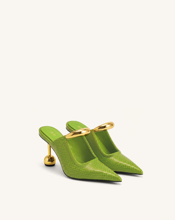 Sofia Mule con Tacco a Sfera e Dettaglio Metallico - Verde
