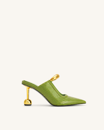 Sofia Mule con Tacco a Sfera e Dettaglio Metallico - Verde