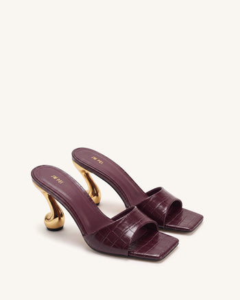 Sabot con tacco effetto coccodrillo Hannah - Borgogna