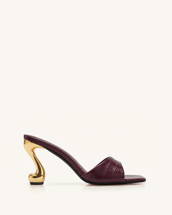 Sabot con tacco effetto coccodrillo Hannah - Borgogna