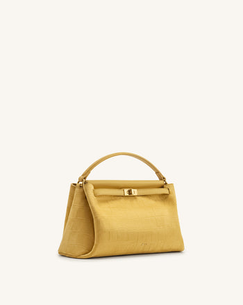 Carmen Borsa a mano in similpelle scamosciata stampa coccodrillo - Giallo