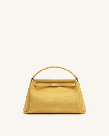 Carmen Borsa a mano in similpelle scamosciata stampa coccodrillo - Giallo