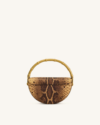 Borsa con manico a mezzaluna stampa pitone Sylvie - Marrone giallastro
