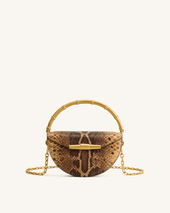 Borsa con manico a mezzaluna stampa pitone Sylvie - Marrone giallastro