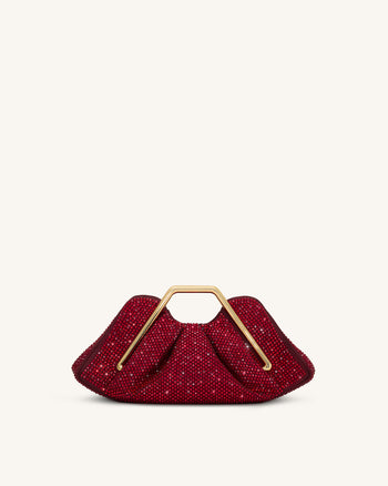 Lila Pochette con Struttura in Metallo e Cristalli Artificiali - Rosso