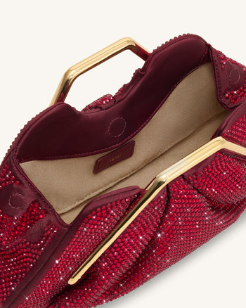 Lila Pochette con Struttura in Metallo e Cristalli Artificiali - Rosso