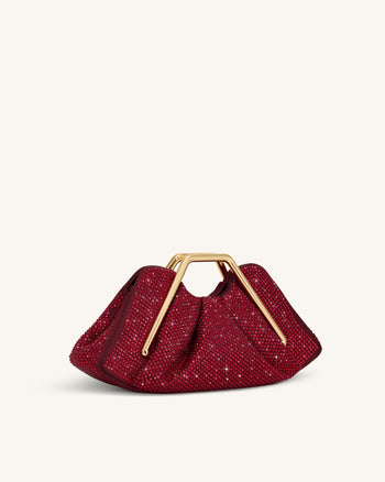Lila Pochette con Struttura in Metallo e Cristalli Artificiali - Rosso