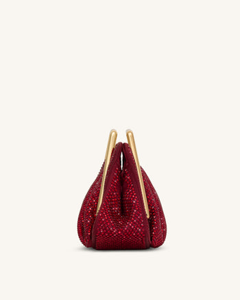 Lila Pochette con Struttura in Metallo e Cristalli Artificiali - Rosso