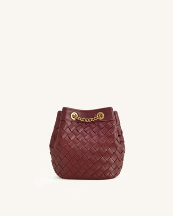 Borsa a secchiello Yara intrecciata a mano - Bordeaux