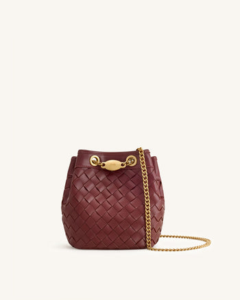 Borsa a secchiello Yara intrecciata a mano - Bordeaux